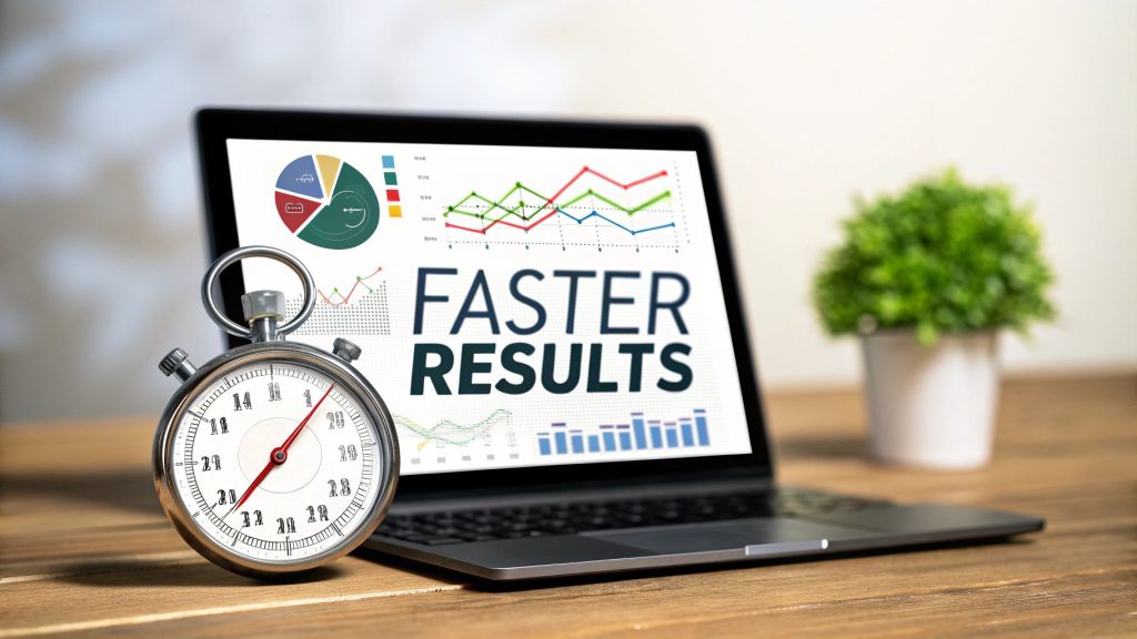 Faster Results SEO benchmarking promotional image. Website Services-Kansas City